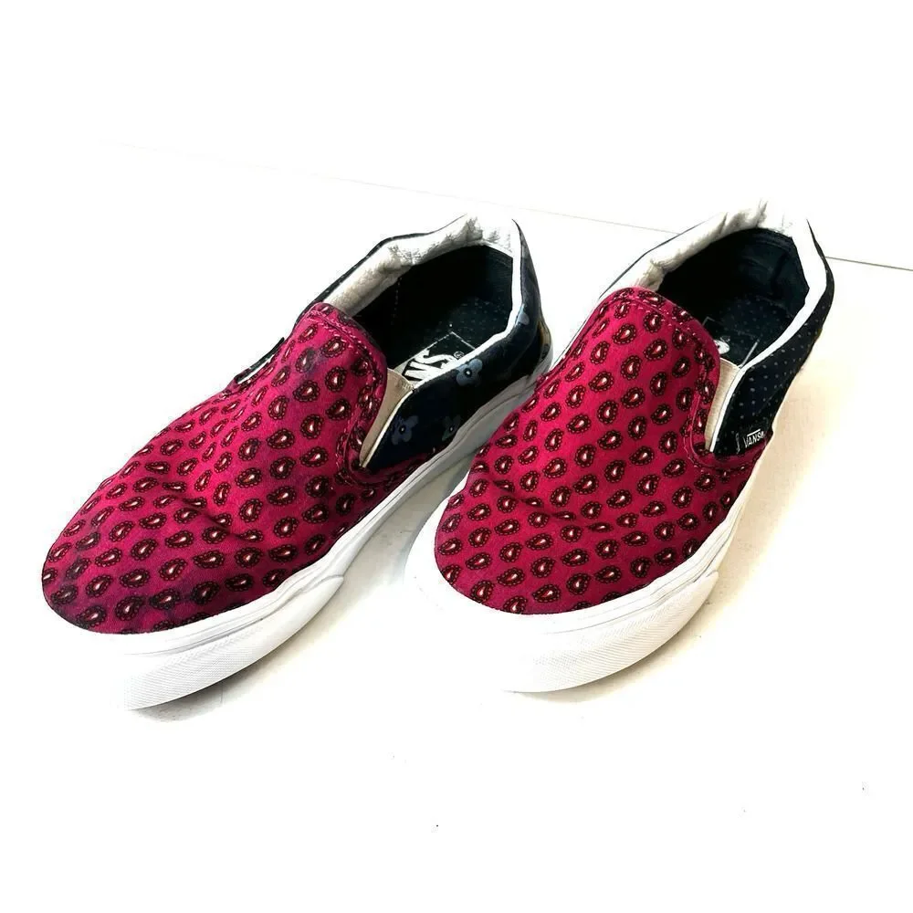 VANS OFF The Wall Red Mix Print Canvas Skate Shoes Women's 6 Low Lace Up Sneaker
